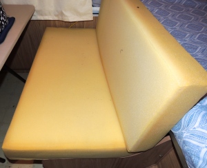 The bench cushion's foam was in excellent condition. I took off the original slipcovers and let the foam air out for several days. 